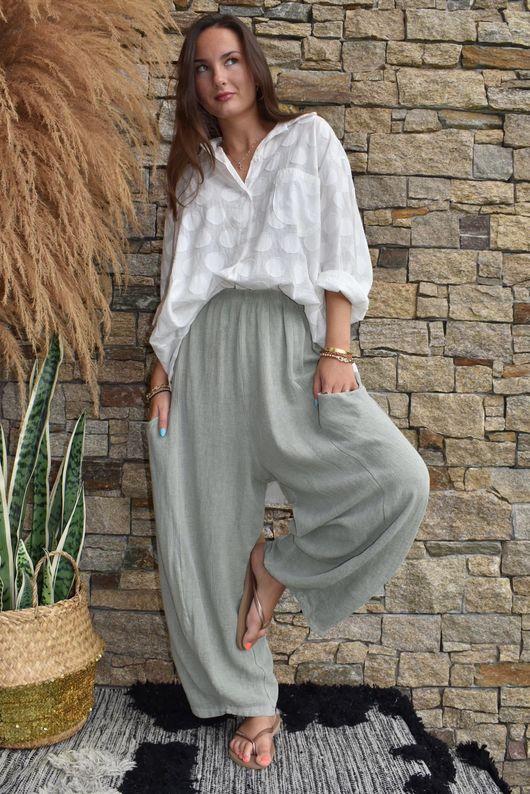 Lina Linen Blend Barrel Pant Washed Khaki
